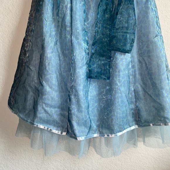 Vintage Fetish Punk Chiffon Leopard Print Tulle Hem Blue Strapless Goth Dress 10 - Picture 7 of 16
